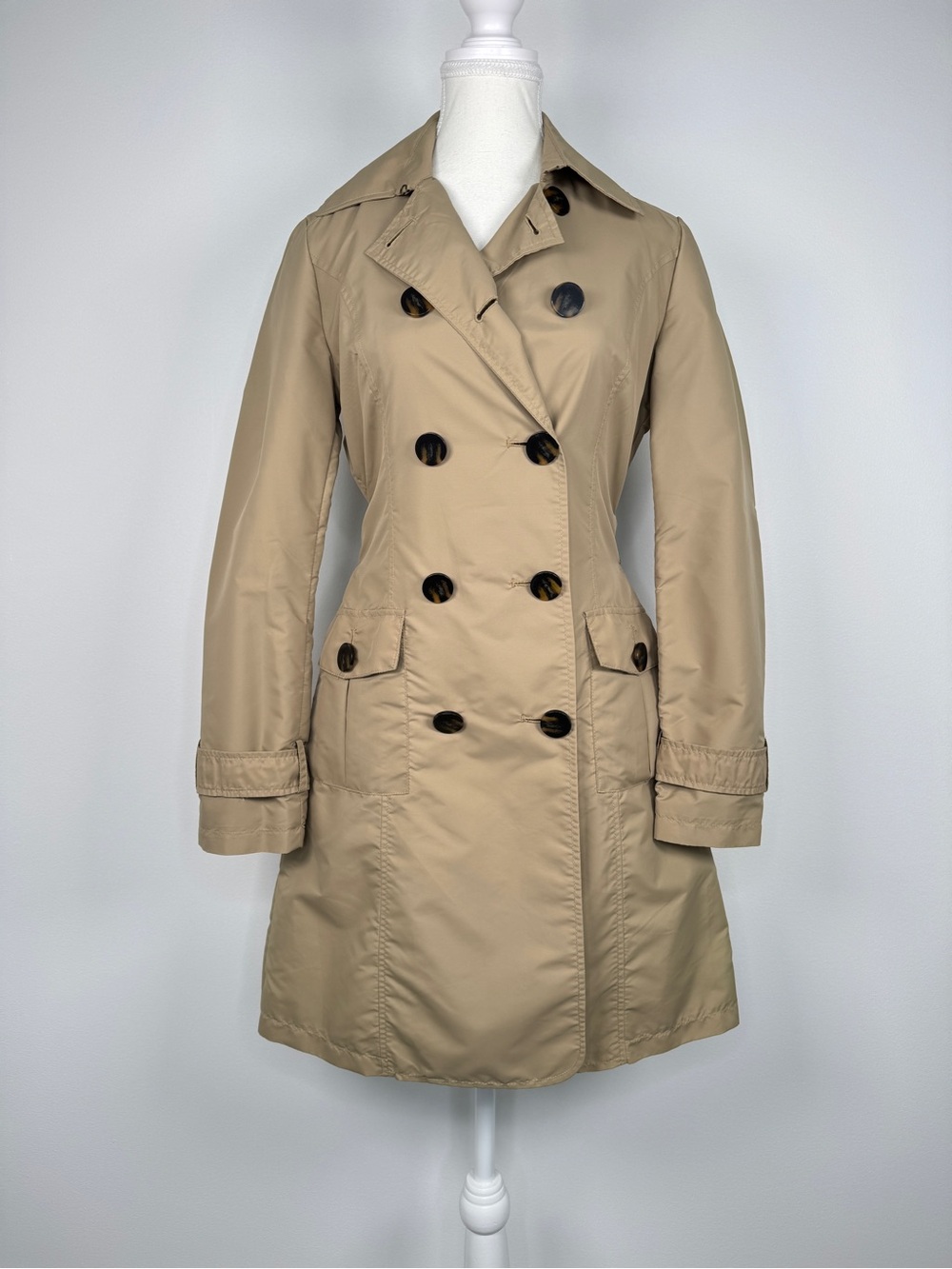 Vintage Y2K MNG Suit by Mango Double Breasted Trench Coat Beige XS Belted Preppy